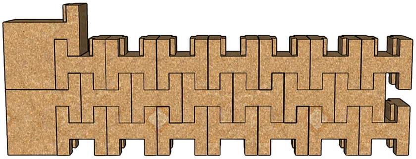 A row of Something LLC blocks interlocked into a single wall course